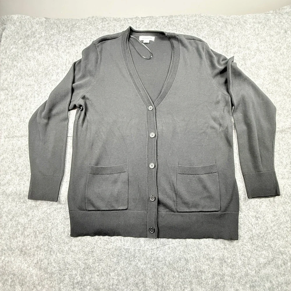 Liz Claiborne Womens‎ XL Black Button Front V-Neck Cardigan Sweater Pockets - Picture 2 of 8